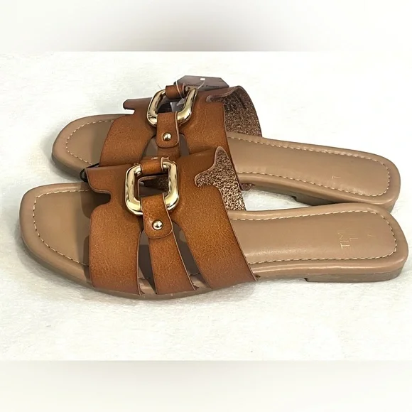 Time and Tru Brown Slide Sandals with Gold Accent Women’s Size 7.5 NWT - Picture 13 of 15